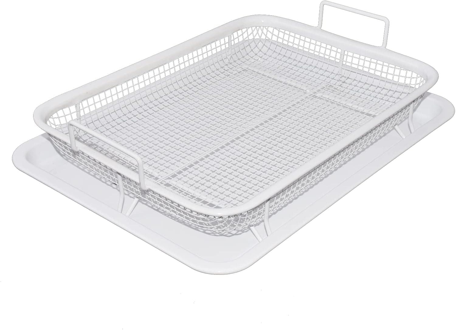 Eyourlife 2 Piece White Air Fryer Basket for Oven, Crisper Tray and Basket 13 x 8.6 Inch, Oven Air Fry Pan Mesh Basket Set, Crisper Oven Tray for French Fry/Frozen Food(White)