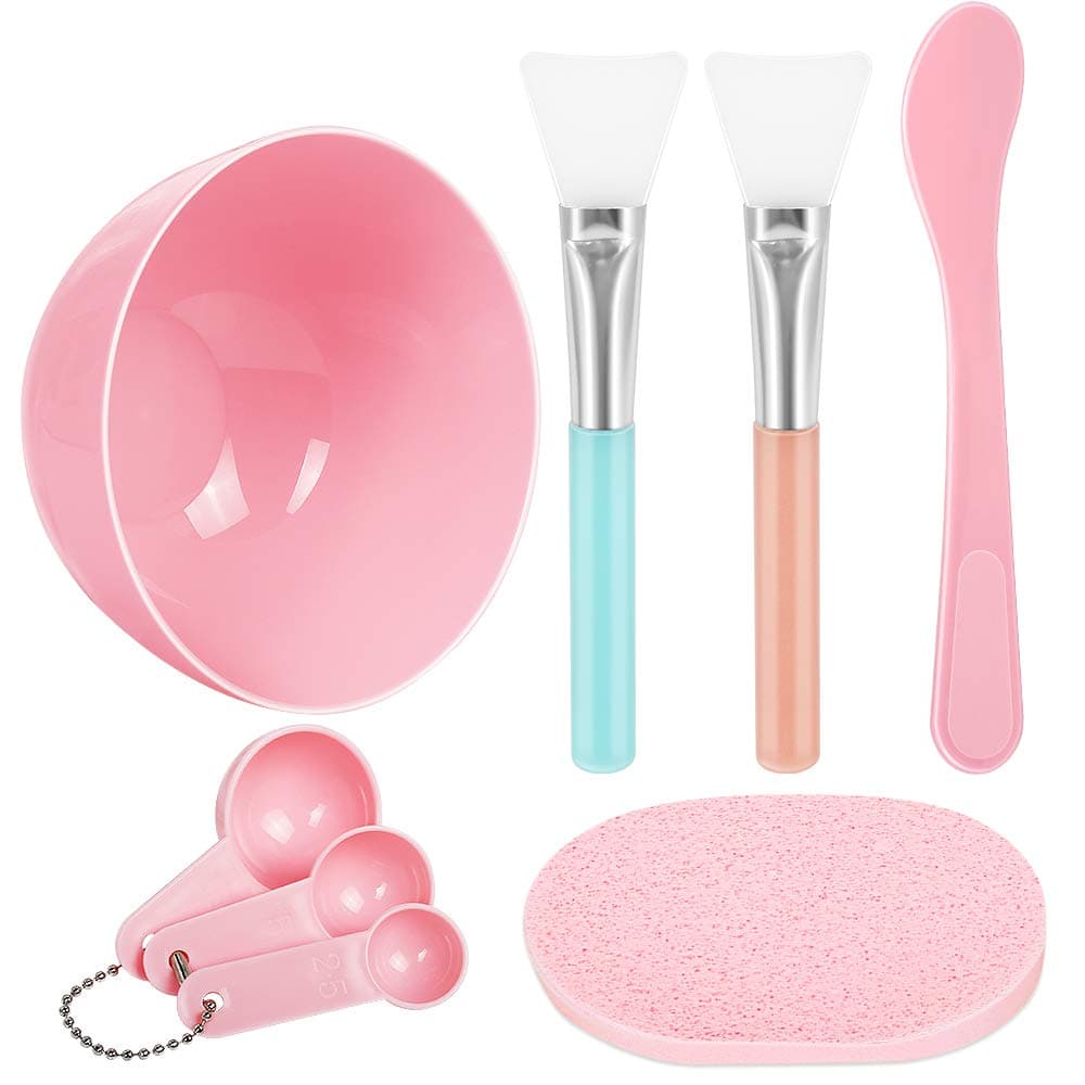 Teenitor Facemask Mixing Tool Sets, DIY Face Mask Mixing Bowl Set include Facial Mask Mixing Bowl Stick Spatula SiliconeCream Mask Brushes Gauges Puff, Pack of 8, Pink
