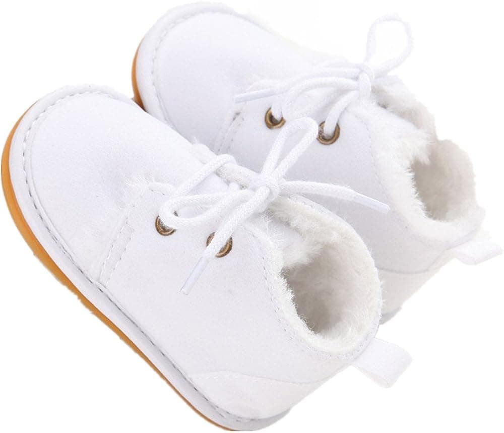 ESTAMICO Baby Shoes Winter Plush Rubber Sole Laces Boots