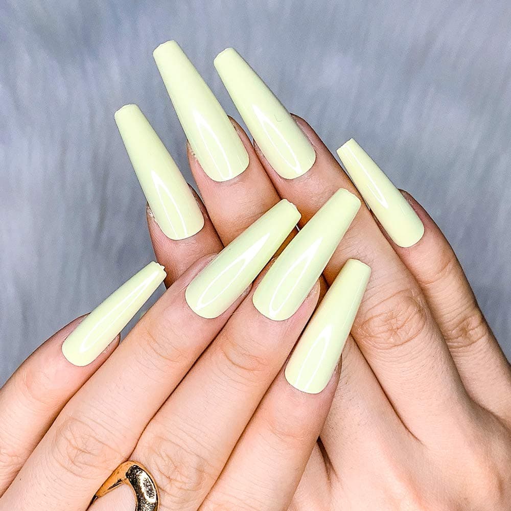 Artquee 24pcs Beige Long Ballerina Glossy Coffin Fake Nails Press on Nail False Tips Manicure for Women and Girls