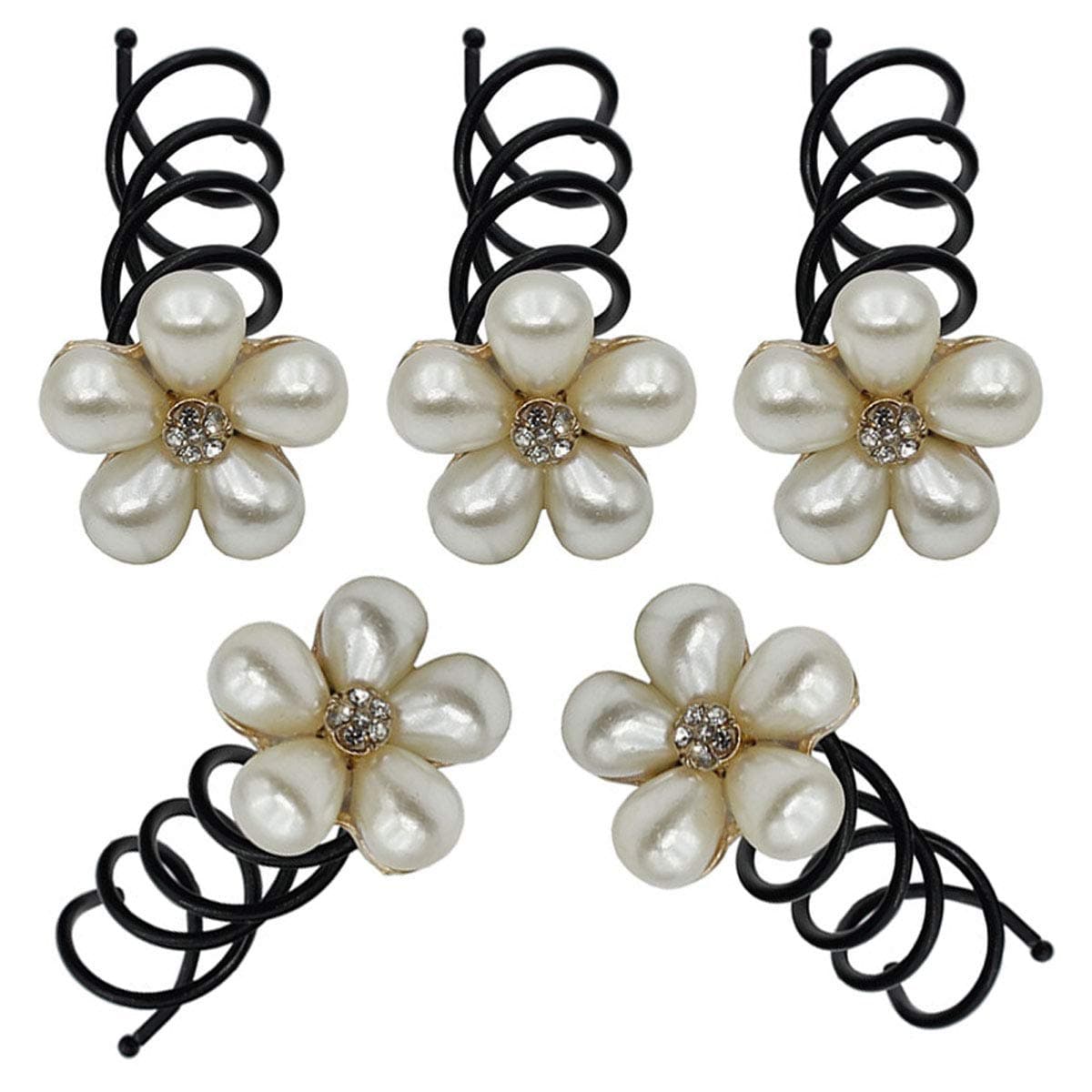 5PCS Imitation Pearl Spiral Twist Screw Hair Pins Rhinestone Flower Hair Clips Spiral Bobby Pins Hair Bun Styling Tool Hair Accessories for Women Lady (A#)