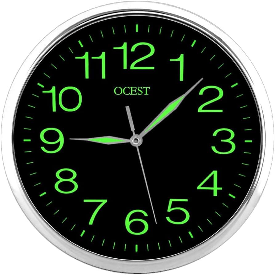 OCEST Night Light Wall Clock, 12 Inches Clock with Silent Non-Ticking Glowing for Bedroom, Large Number Battery Operated