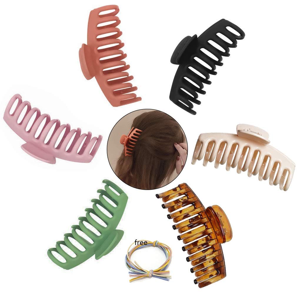 Large Hair Claw Clips for Women Girls, 4.3 Inch Strong Hold Hair Clips Jaw Barrette for Thick Hair Nonslip 6PCS with Free Head Rope Fashion Hair Styling Accessories