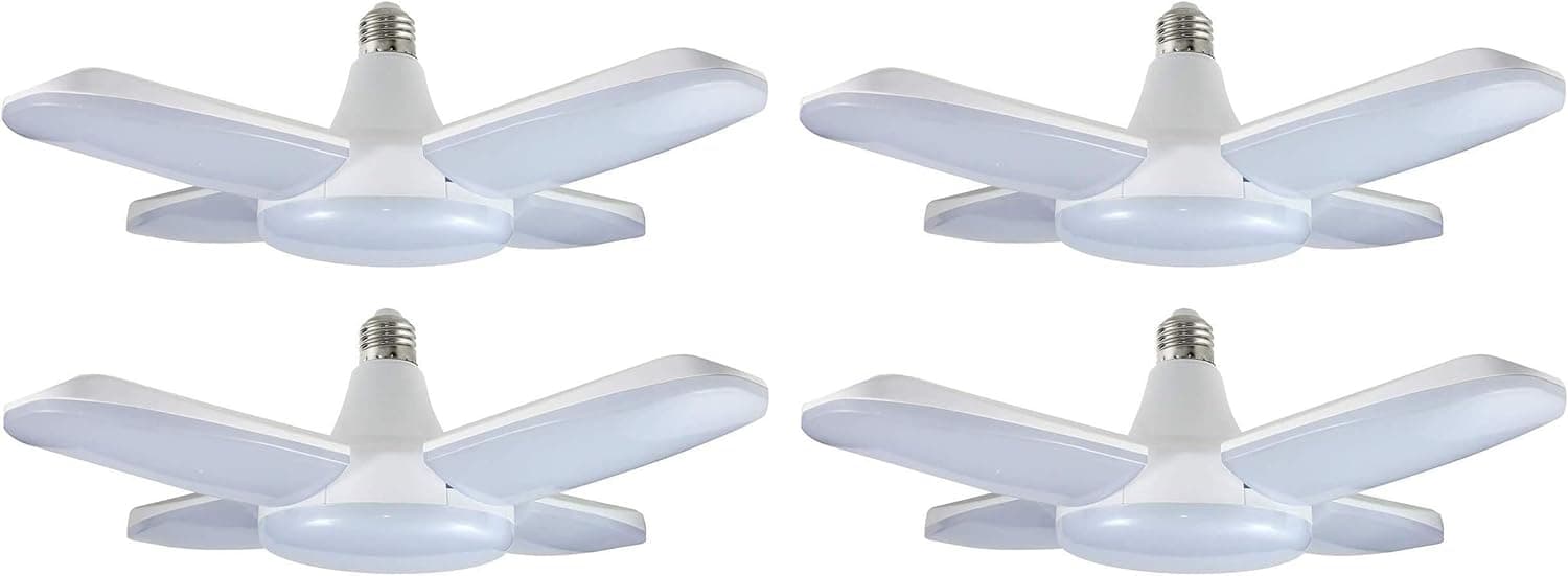 LED Garage Light 4 Pack 60W E26/E27 6000LM Deformable Ceiling Trilights LED Lights 6500K Daylight White Garage LED Bulb with 4 Adjustable LED Panels, Bay Lights for Warehouse Workshop Basement Barn