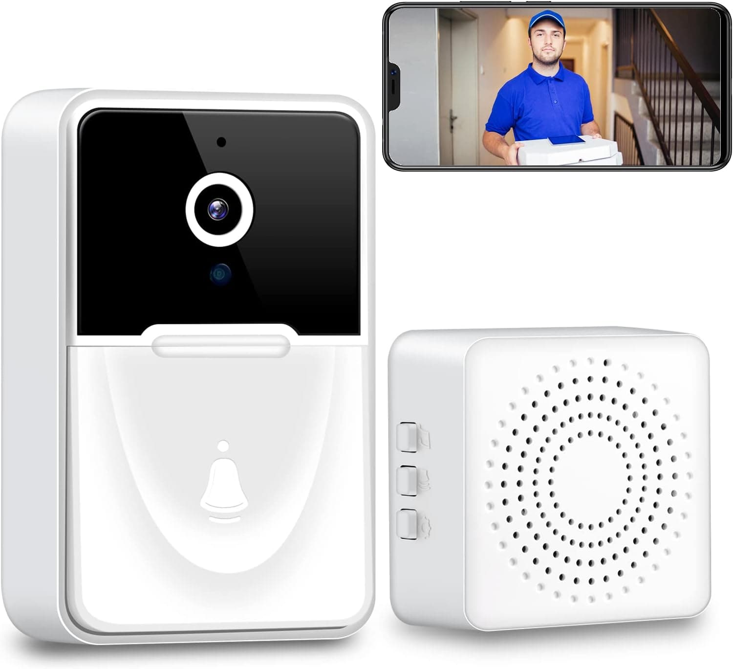 i-Dawn Camera Wireless,Intelligent Visual i-Dawn Home Intercom HD Night Vision WiFi Rechargeable Security Door Doorbell,Two-Way Calls,Photo,Recording,APP Control (White)