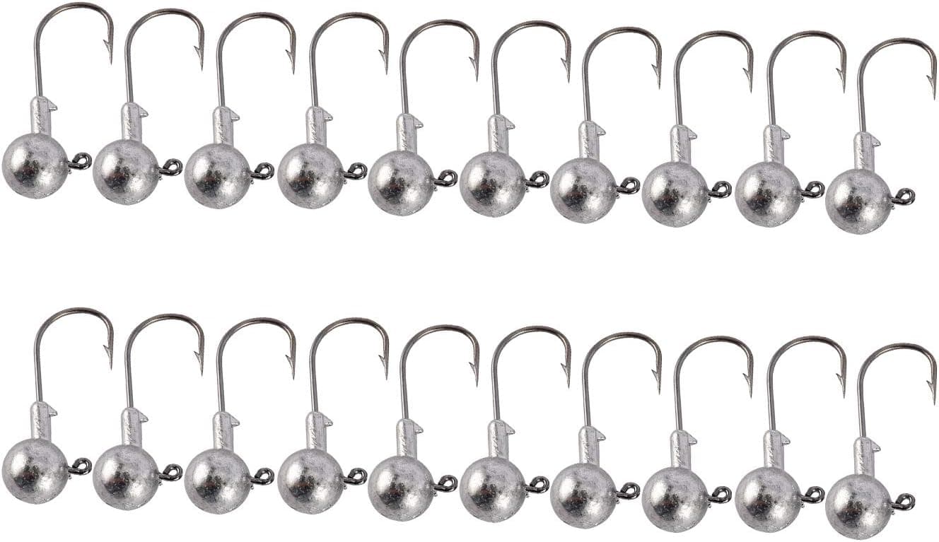 HYDDNice 20PCS 3/4oz(20g) Jig Hooks Set Kit with Fishing Tackle Box Lead Round Ball Head Jigs Fishing Hooks with Barb