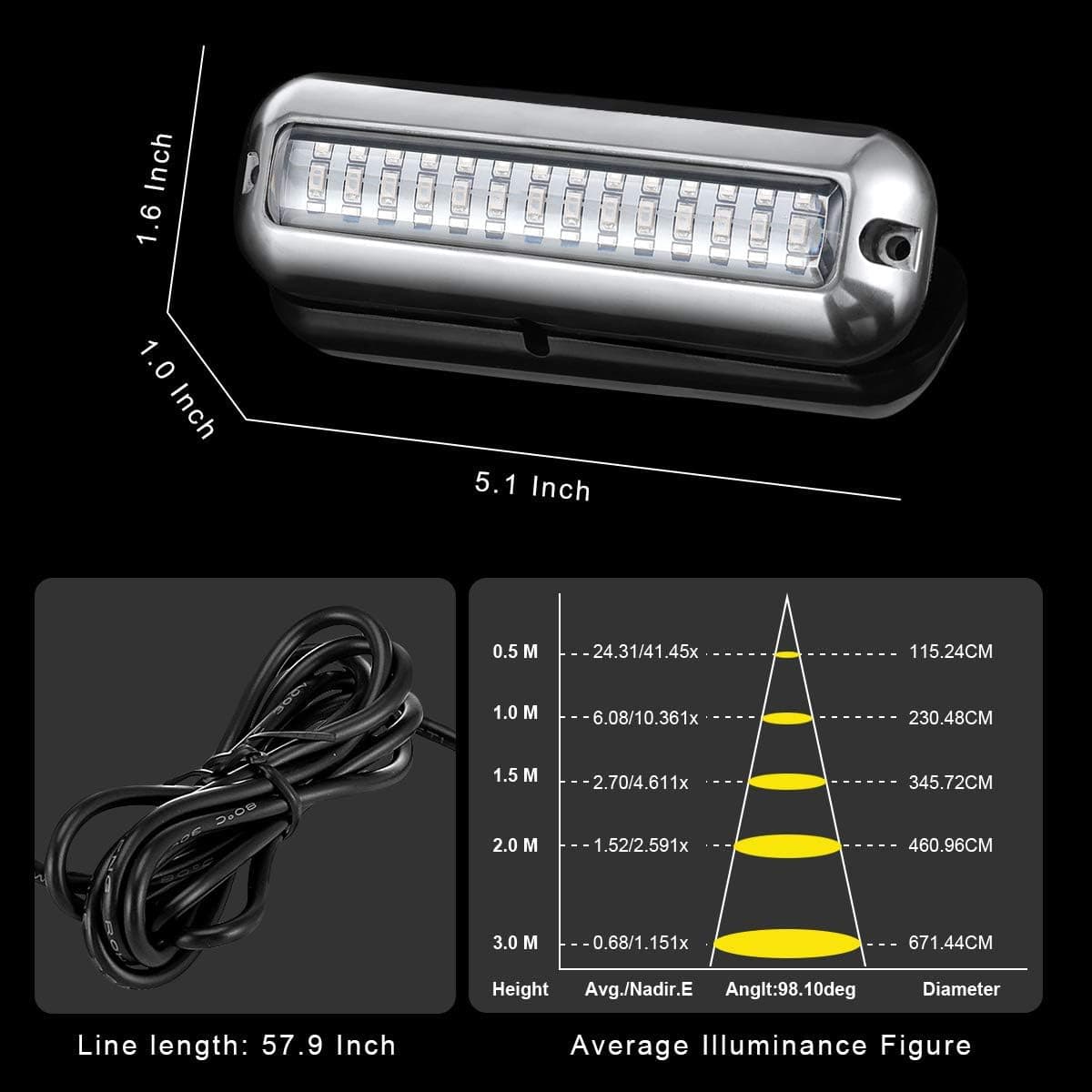 Kawell 42LED Boat Lights, Waterproof IP68 Stainless Steel Underwater Pontoon Marine Light Stern Boat Navigation Lights Drain Fish Boat Transom Lights(Green)