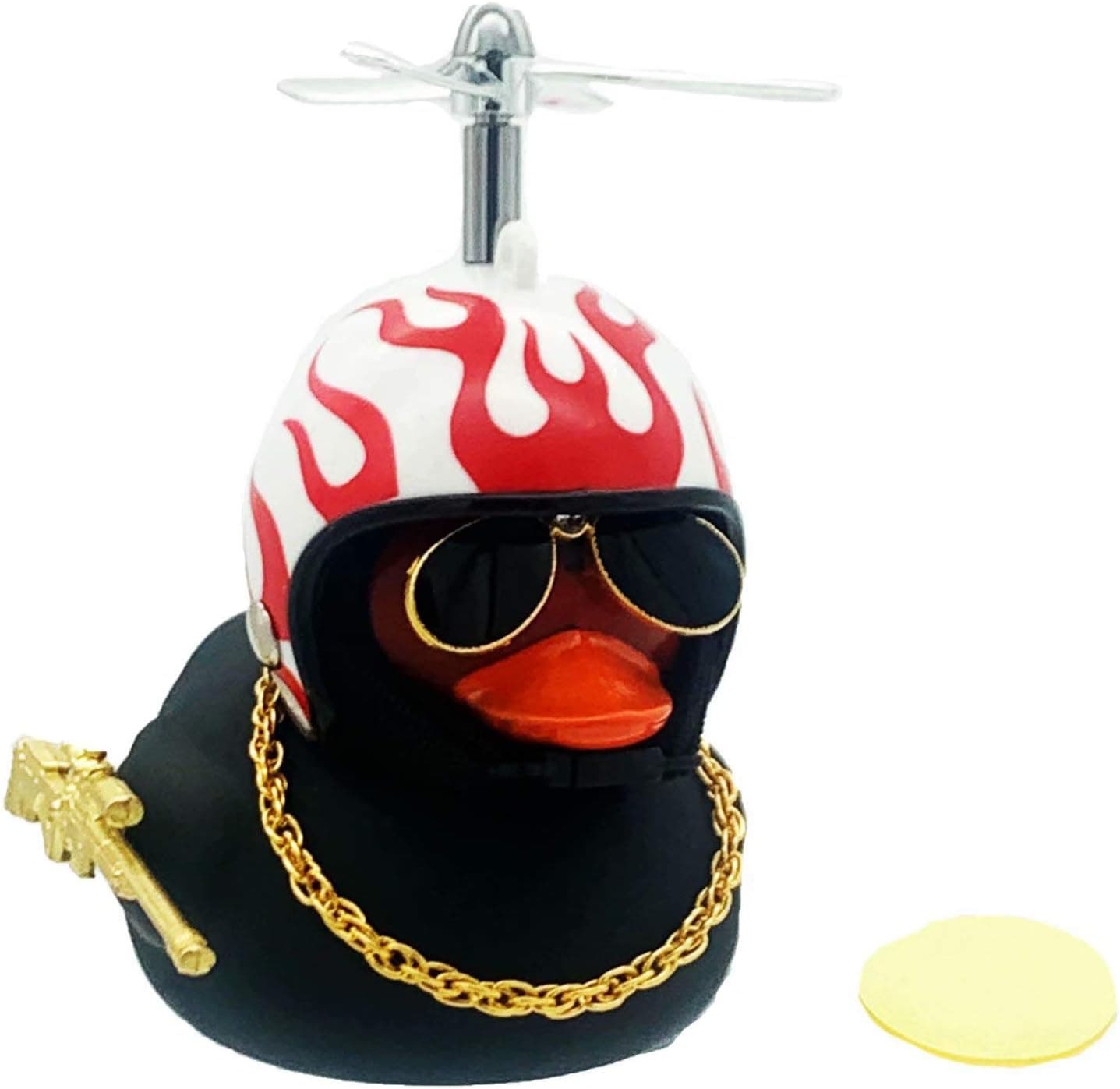 Rubber Duck Toy Car Ornaments,Black Duck Car Dashboard Decorations with Propeller Helmet for Adults, Kids, Women, Men