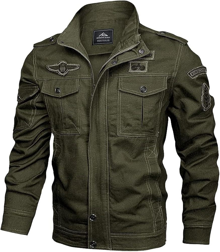HJWWIN Men's Lightweight Cotton Military Jackets Spring and Autumn Casual Outerwear with Pockets