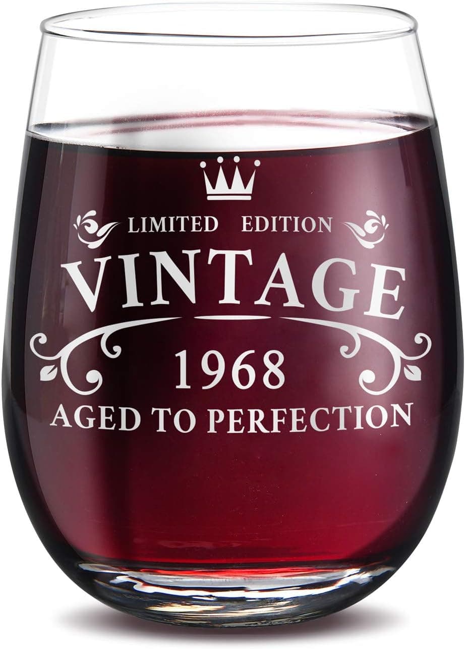 1968 51th Birthday for Men and Women Stemless Wine Glass,Funny Novelty 15 oz Glasses Wedding Anniversary Gift for Him,Her,Parents,Husband or Wife,Red, White Wines Cups for Party Decorations