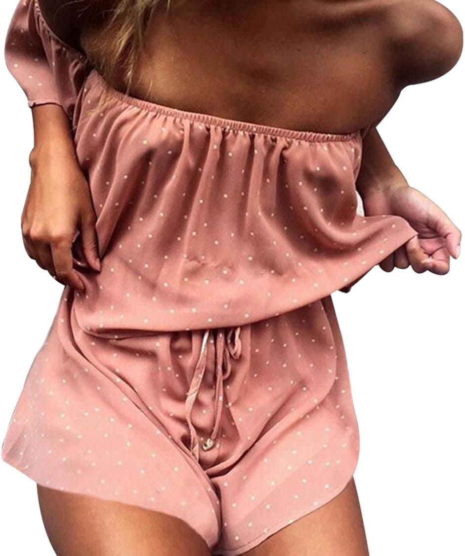 LUKYCILD Women Sexy Strap Backless Summer Beach Party Romper Jumpsuit Size XL(Pink)