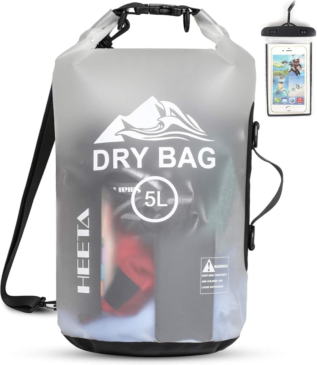 HEETA Waterproof Dry Bag for Women Men, 5L/ 10L/ 20L Roll Top Lightweight Dry Storage Bag Backpack with Phone Case for Travel, Swimming, Boating, Kayaking, Camping and Beach