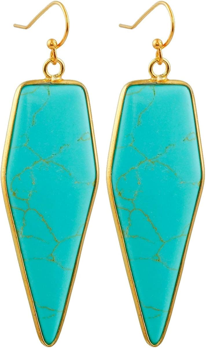 SUNYIK Women's Green Howlite Turquoise Stone Crystal Dangle Drop Earrings, Sword Shape, Healing Crystal Point Jewelry