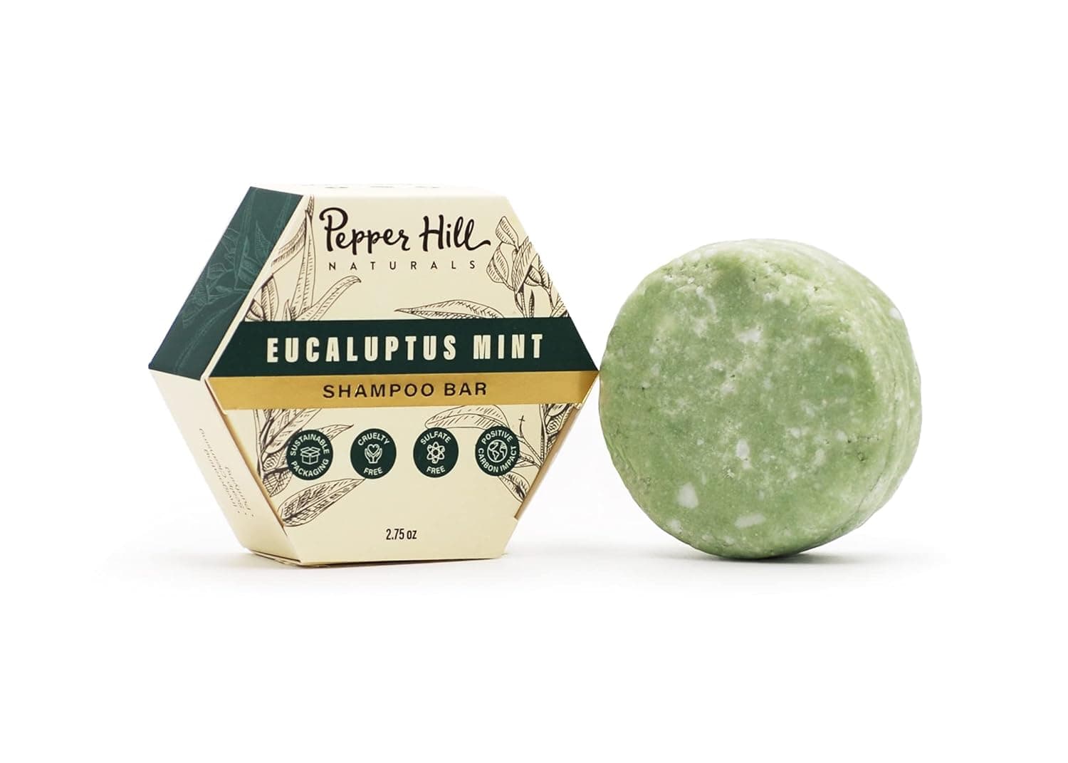 Pepper Hill Shampoo Bar - Eucalyptus Mint - Natural, Plant-Based, Cruelty-Free, Solid Shampoo - Free of Sulfates, Plastics, Water, and Parabens