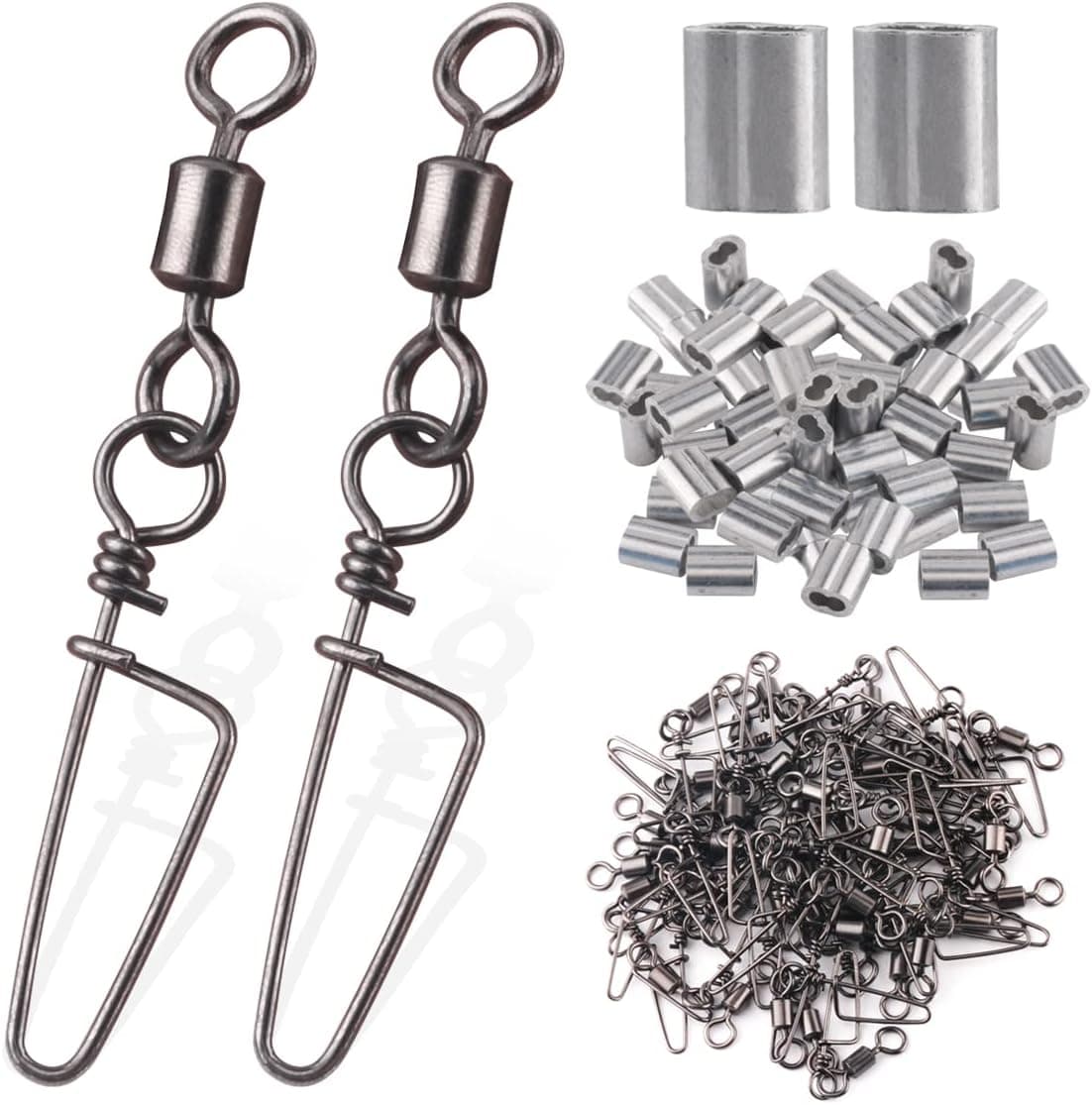IFUCTYE Fishing Swivels, 150PCS Barrel Swivels Fishings Tackle for Goose and Duck Decoys Kit, Fishing Swivels with Snaps