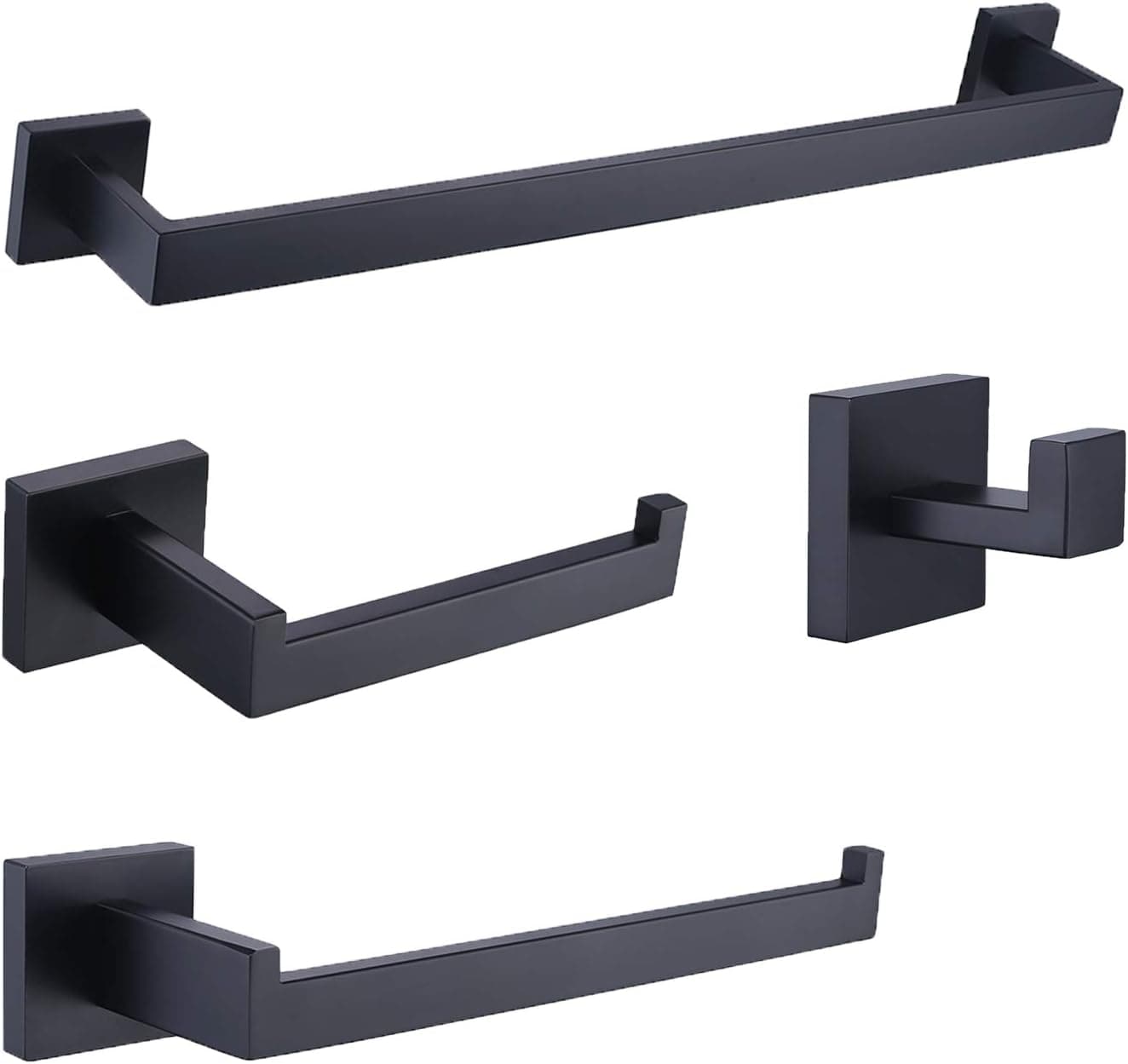 DOCNACHT Bathroom Hardware Set - 4 Piece Towel Hook Towel Bar Toilet Paper Holder Hand Tower Holder, SUS 304 Stainless Steel Wall Mounted,Black