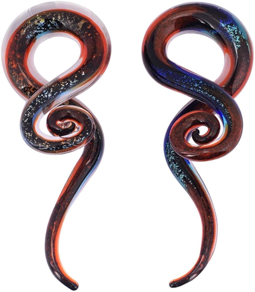 Qmcandy 2 Pieces Glass Spiral Tapers Glitter Twist Stretchers Ear Gauges 4g 2g 0g 00g