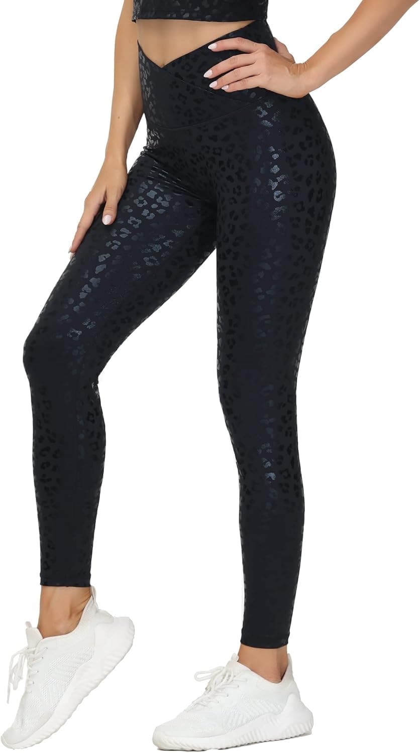 THE GYM PEOPLE Womens' V Cross Waist Yoga Leggings with High Waisted Tummy Control