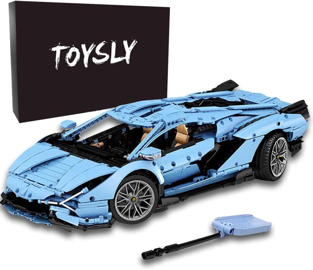 TOYSLY Racing Car SAI MOC Building Blocks and Engineering Toy, Adult Collectible Model Cars Set to Build, 1:8 Scale Light Blue Race Car Model 3819 Pieces (Upgraded-Blue)