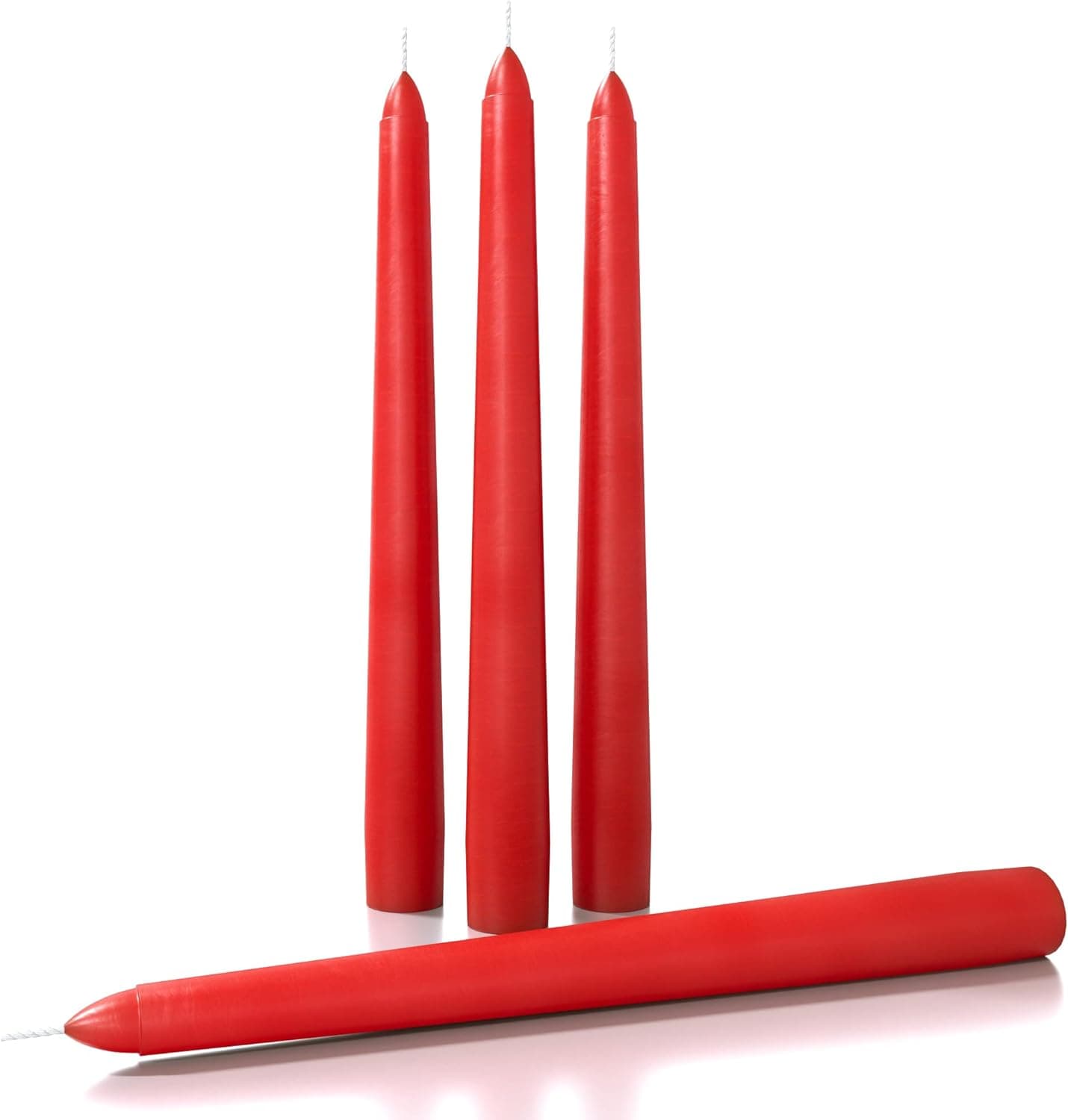 CANDWAX 8 inch Taper Candles Set of 4 - Dinner Candles Dripless - Tall Candles Long Burning Perfect for Dinner, Party or Christmas Candles Decor - Red Candles