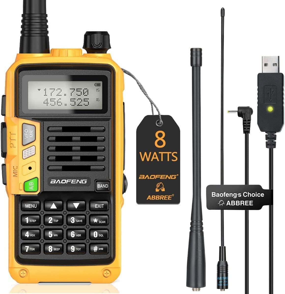 BaoFeng UV-S9 Plus 8W High Power 2200mAh Large Battery Tri-Power Portable Two-Way Radio with 15.1Inch 771 Antenna (Orange+771Antenna)
