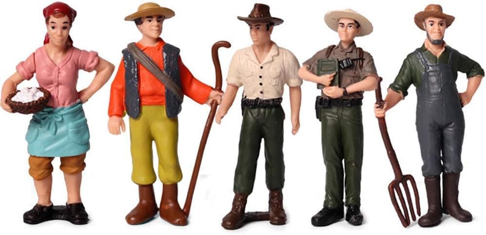 KEYUM 5 PCS Little Farmer People Figures, Realistic Hand Painted Farmer People Figurines Plastic Model People Toys Playset for Kids Toldders