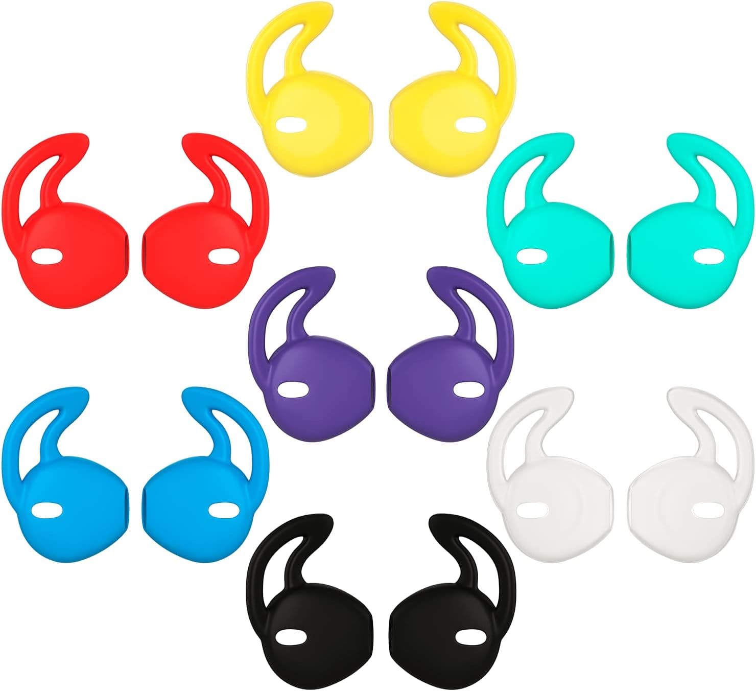 Ear Hook Cover Tips for Earphone Headphones [7 Pairs] Anti-Slip Soft Silicone Ear Gels for iPhone 6S/6 Plus/5S/5C/5 Earbuds, Black, Blue, Clear, Purple, Red, Teal, Yellow