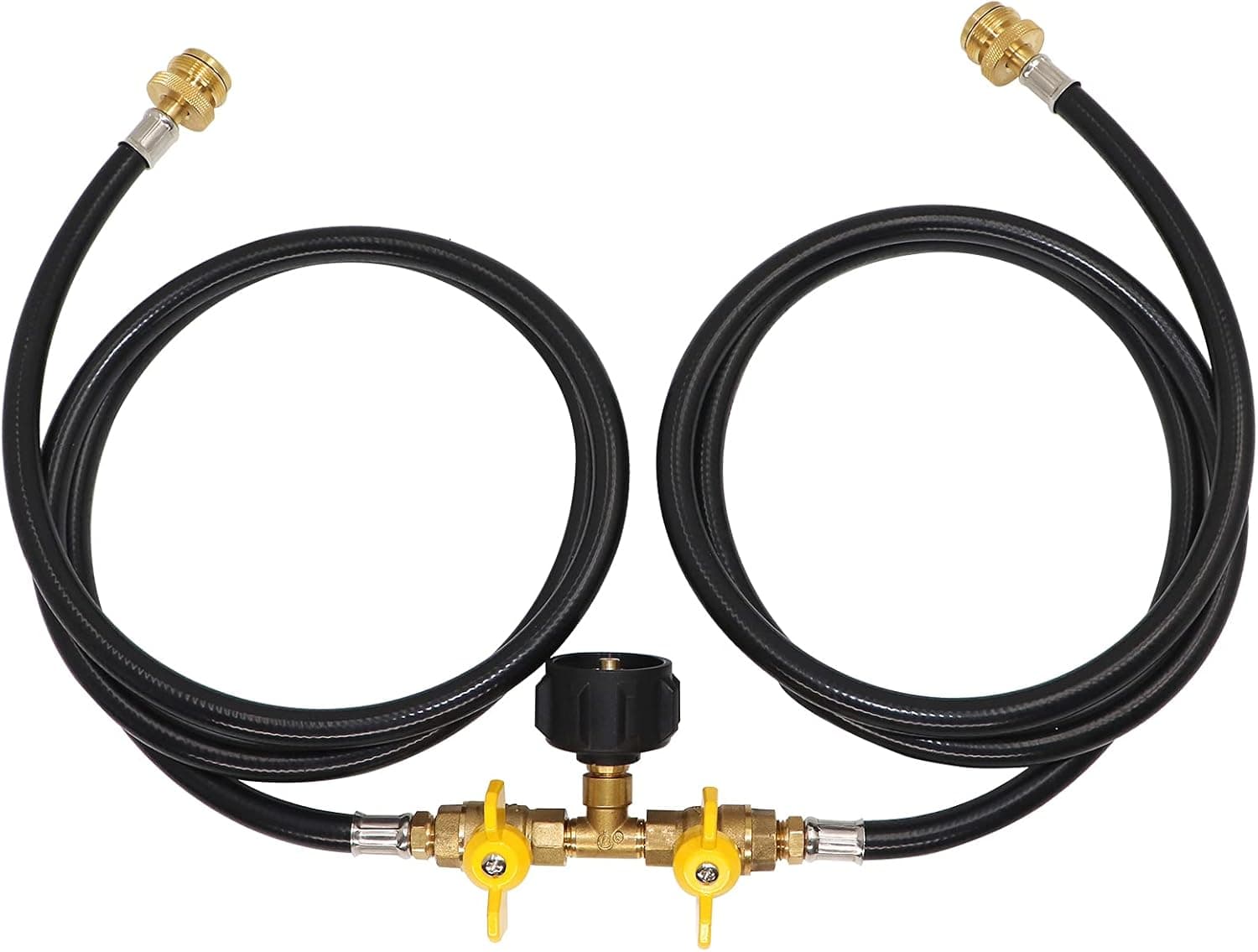 kalageen Propane 2 Way Y Splitter Hose 5ft, Propane Tank Converter Adapter Hose, High Pressure Extension Hose Assembly 350PSI, Fits for QCC1 / Type1 20lbs Gas Tank and Camping Grill Stove