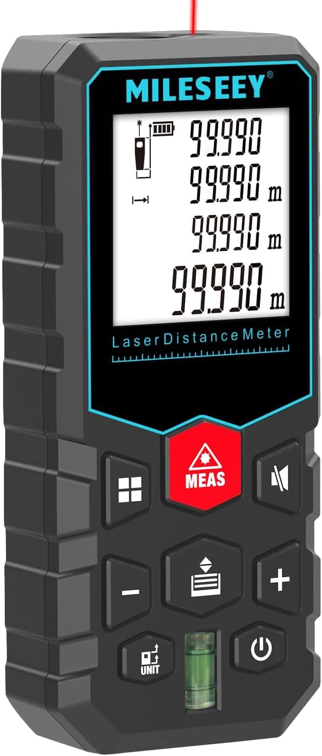 MiLESEEY Laser Measure 100M/328Ft, Laser Tape Measure,±2mm Accuracy Digital Tape Measure with Area, Volume Measurement, LCD Backlit, Mute Function, IP54, Battery Included