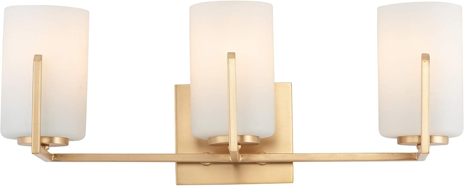 Maxim 21283SWSBR Dart 8 Inch Three Light Incandescent and LED Compatible Glass Cylinder Bathroom Vanity Wall Mount I 180 Watts I Satin Brass I Modern Contemporary Light Fixture I