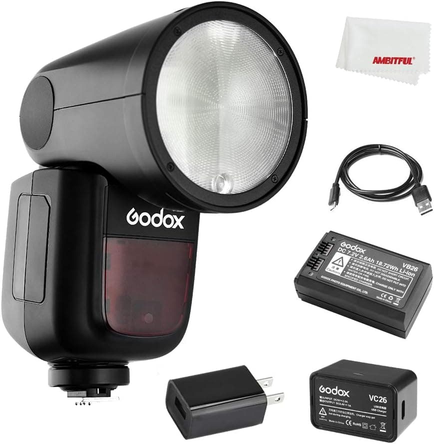 Godox V1-O V1O Flash, 1.5 sec Recycle Time,1/8000 HSS, 480 Full Power Shots, Interchangeable 2600mAh Lithimu Battery for Olympus