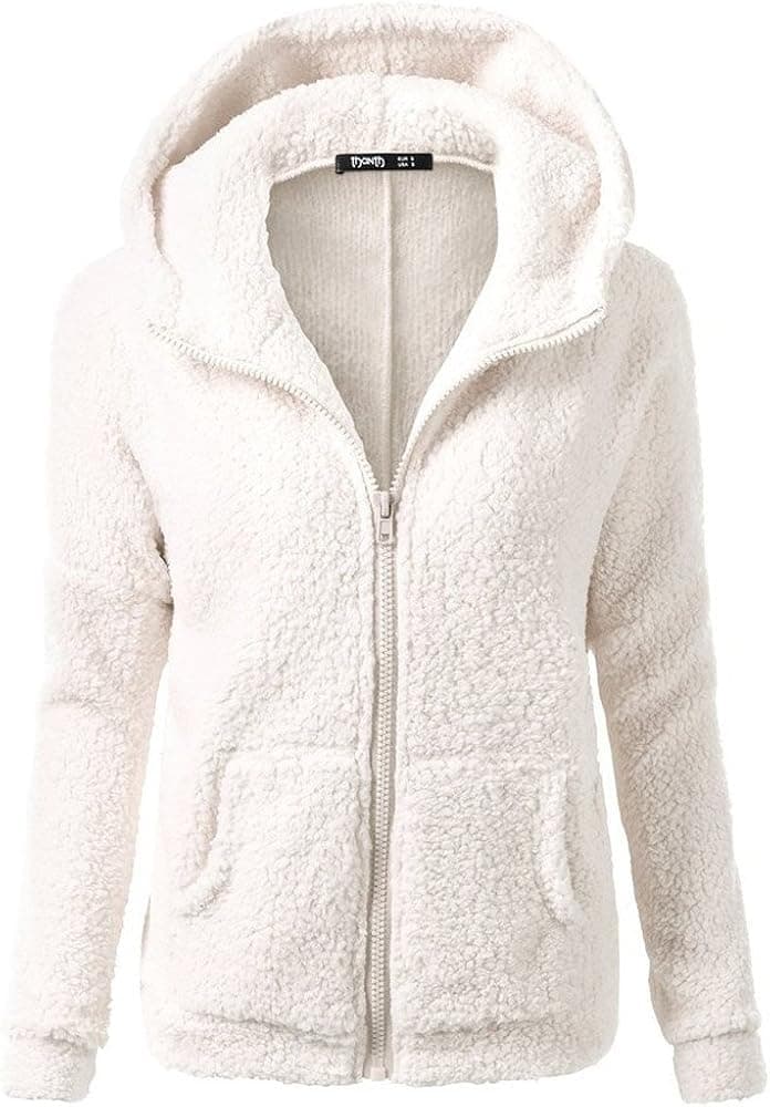 ONHUON Winter Coats for Women Fleece Zipper Jackets Long Sleeve Hooded Sweatshirts Solid Color Warm Coats with Pockets