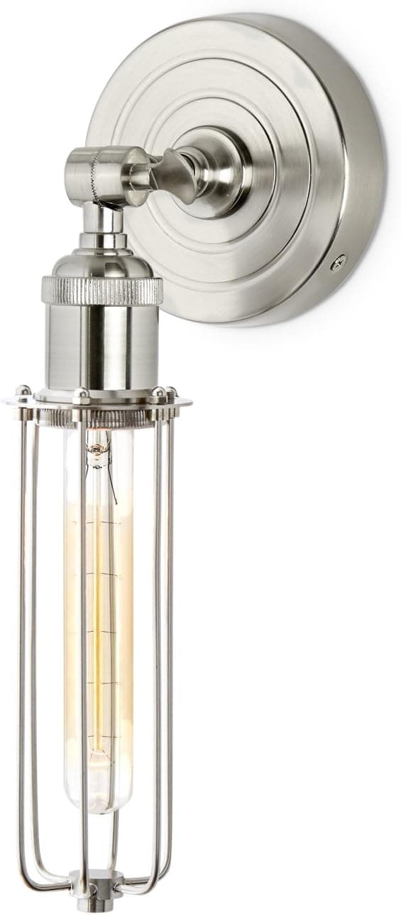 Slim Cage Nickel Wall Sconce Lamp with 1 Tubular Vintage Bulb, Brooklyn Bulb Co. Clifton Collection, ETL Listed