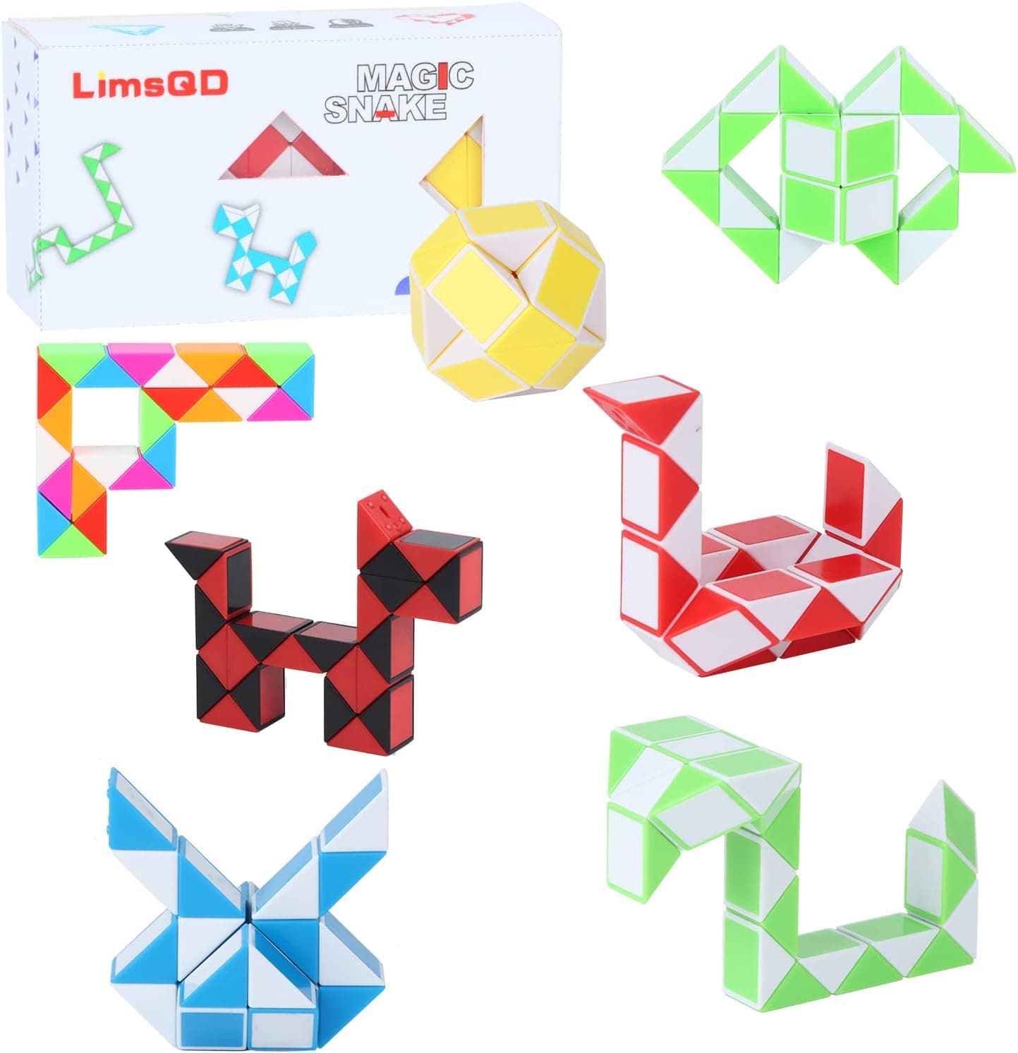 LimsQD 6 Pack 24 Blocks Mini Fidget Snake Cube Mini Twist Puzzle Cubes Magic Speed Cubes Toy for Kids Intelligence Development Party Bag Fillers Party Favour