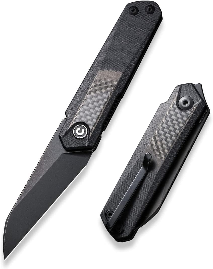 CIVIVI Ki-V Plus Front Flipper Pocket Knife, 2.52-in Nitro-V Blade Reverse Tanto Small Folding Knife, Twill Carbon Fiber Overlay On G10 Handle Utility Knife with Deep Carry Pocket Clip for Camping Hiking Hunting,6.10 inch / 155mm