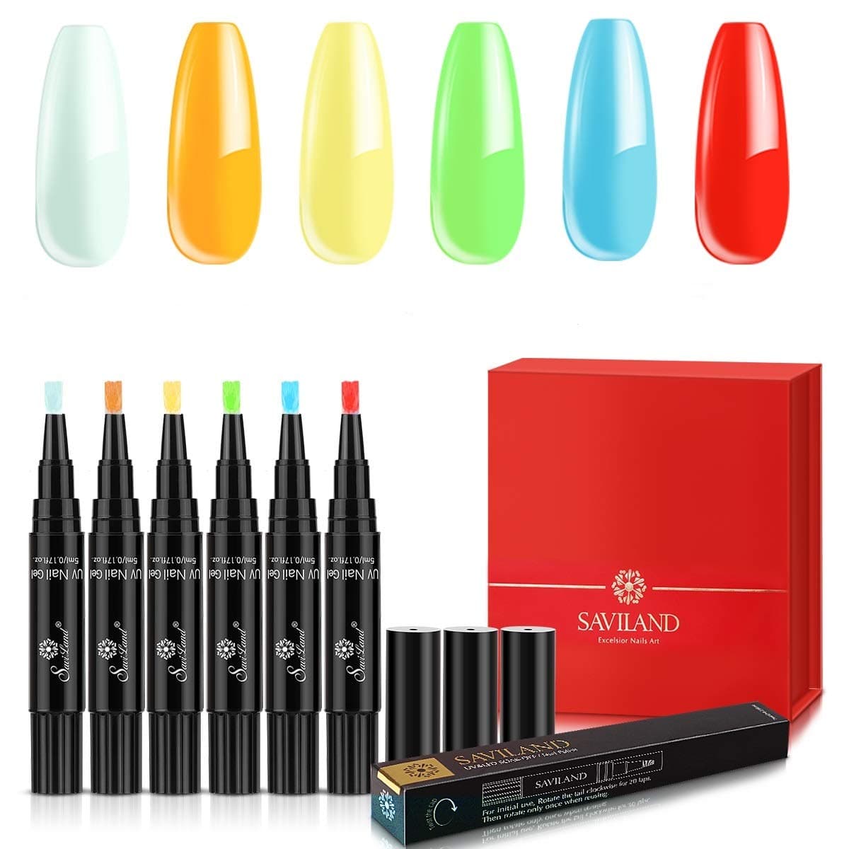 Glow in the Dark Gel Nail Polish Pen, Saviland UV LED Soak Off Night Glow Gel Luminous Nail Varnish Manicure Nail Art Kit