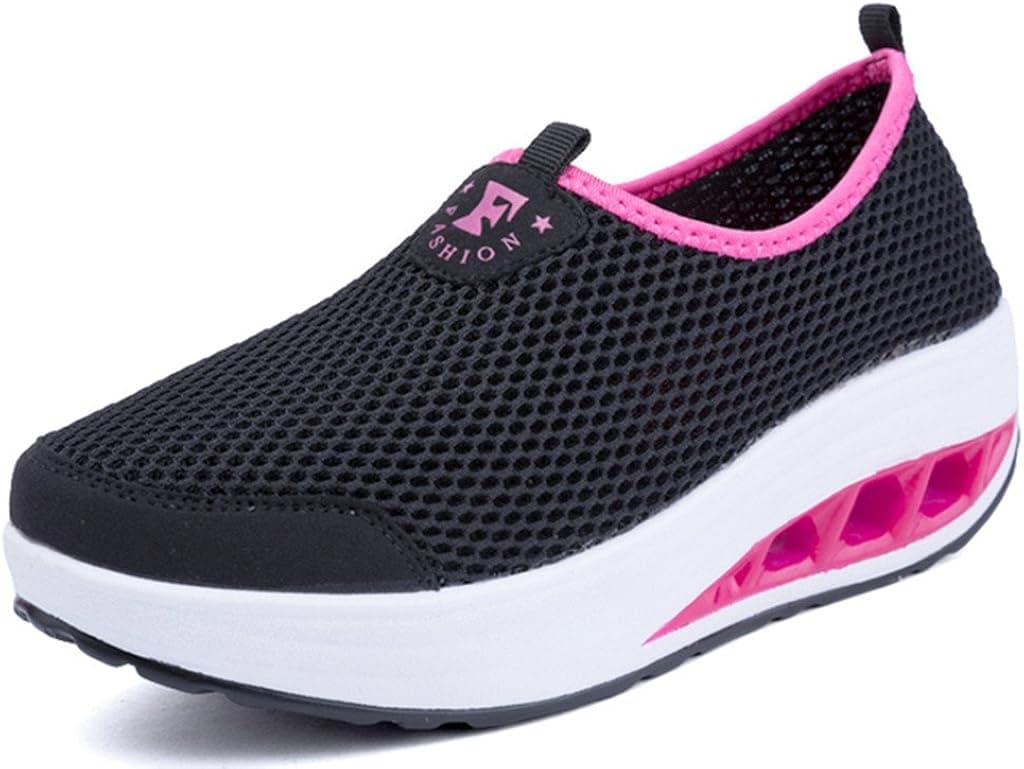 DADAWEN Women's Slip-On Platform Sport Fitness Toning Shoe Black US Size 8