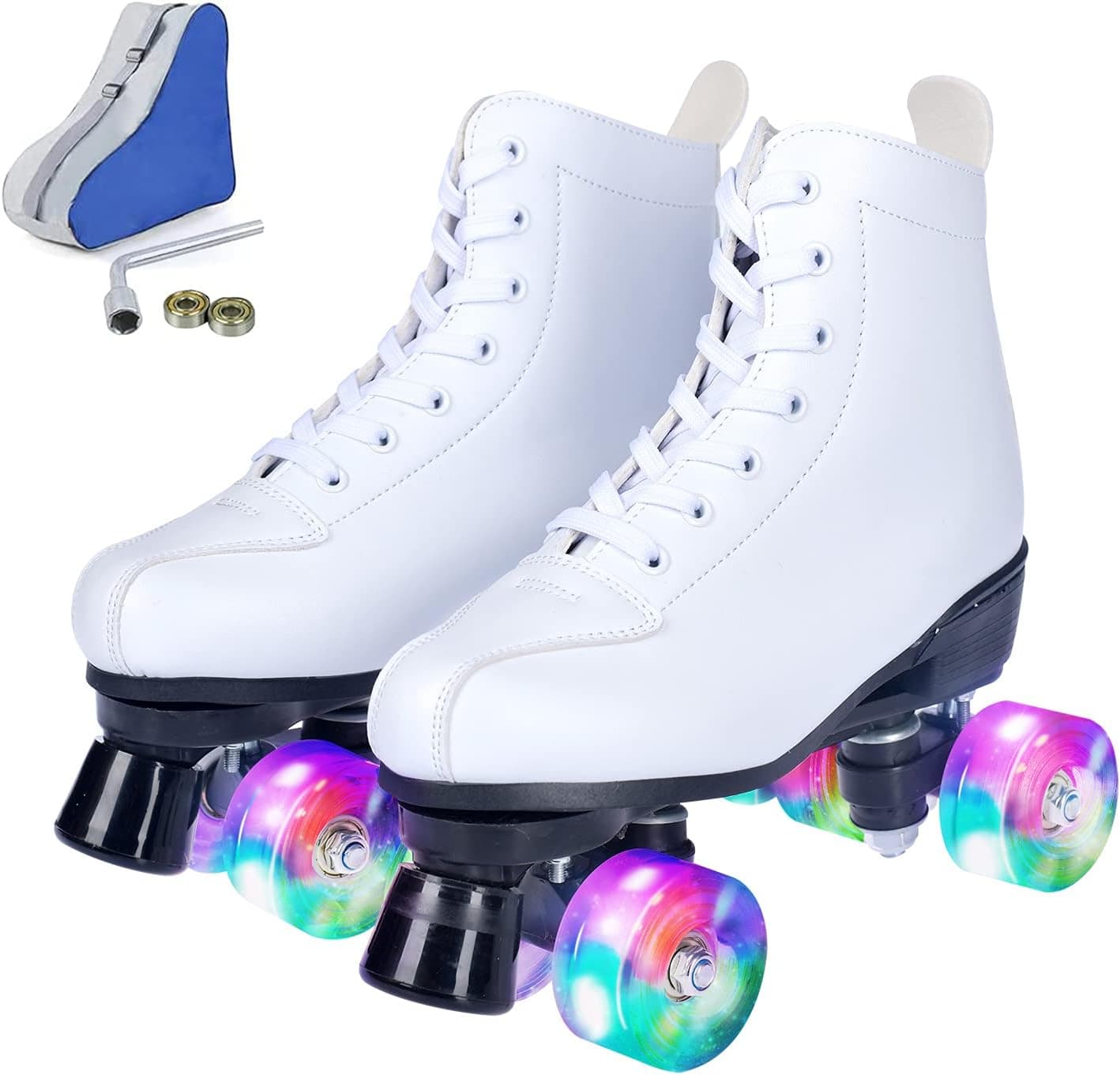 Roller Skates for Women Adult and Kids Girl Ages, PU Leather High-top Shiny Derby Skate Professional Outdoor & Indoor, Double-row Shoes for Mens Size