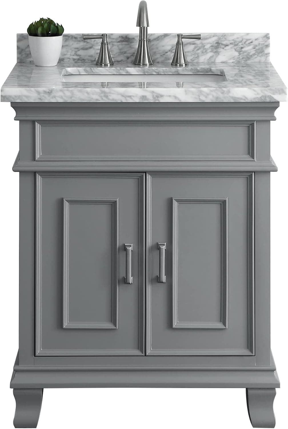 Mission Hills 28" Middleton Vanity | Bathroom Vanity with Sink, Carrara Marble Countertop & Solid Wood Frame | Fully Assembled Bathroom Vanities | Pre-drilled for Faucets with 8” Spacing | Gray
