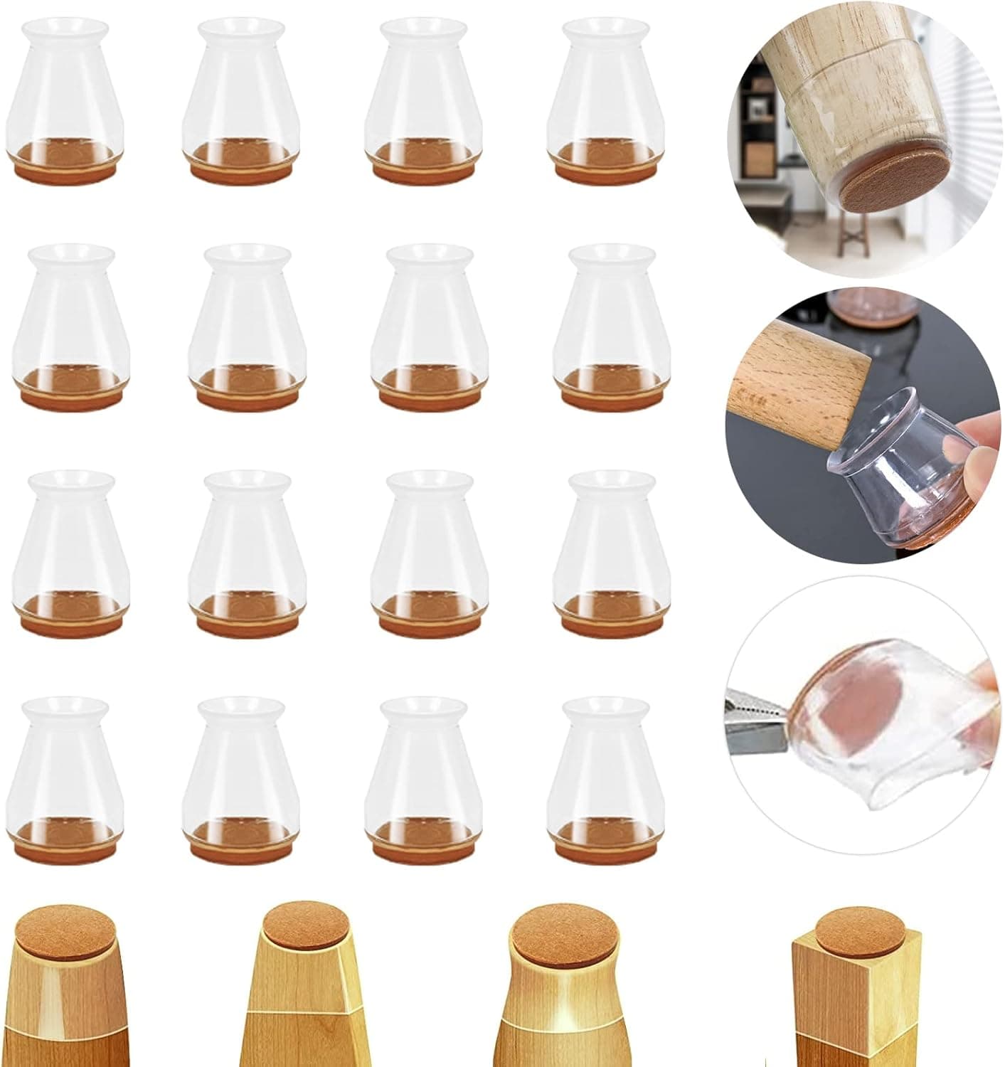 16 PCS Chair Leg Protectors for Hardwood Floors, Clear Leg Protectors for Chairs, Free Moving Chair Leg Covers Protecting Floors from Scratches and Reduce Noise