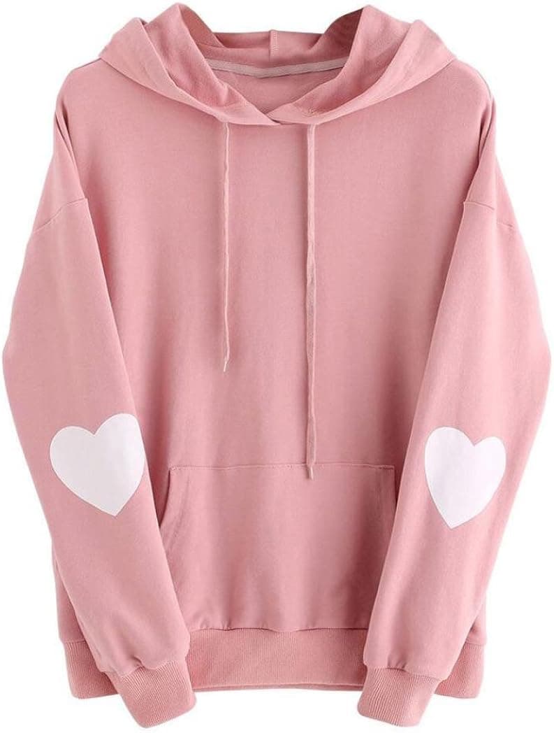 IEason,Womens Long Sleeve Heart Hoodie Sweatshirt Jumper Hooded Pullover Tops Blouse