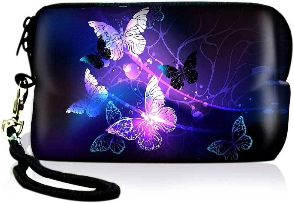 AUPET Butterflies Design Digital Camera Case Bag Pouch Coin Purse with Strap for Sony Samsung Nikon Canon Kodak