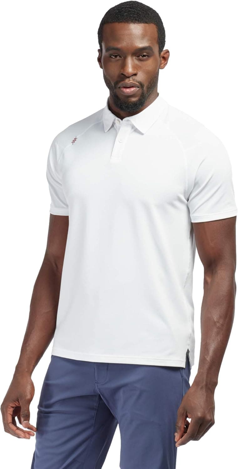 Rhone Delta Pique Polo Classic Collar | Lightweight Pique Mesh Fabric (White, Large)