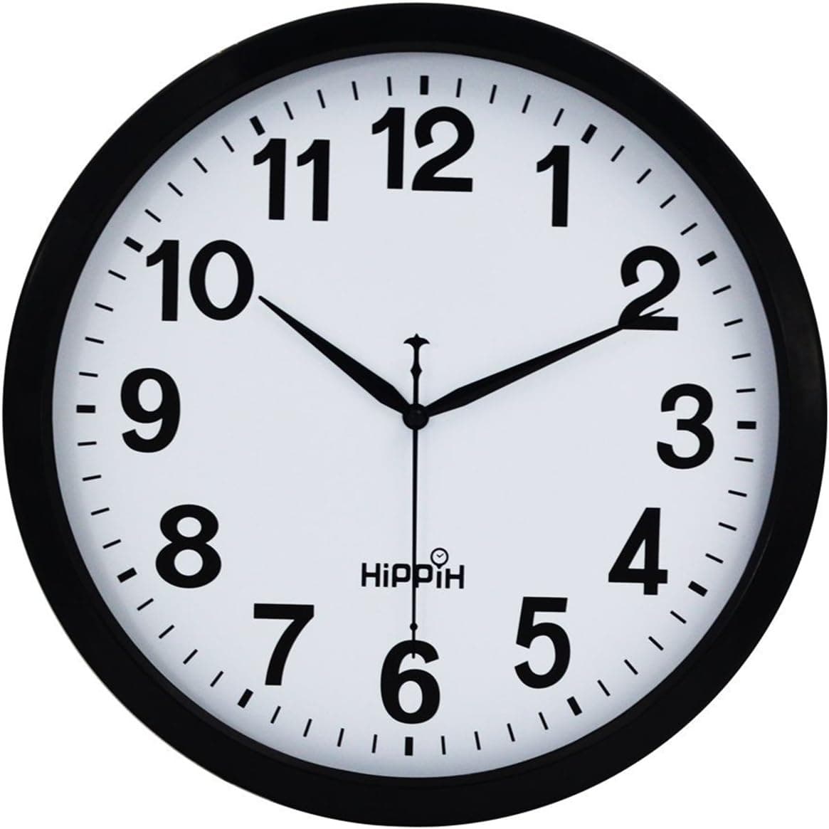 HIPPIH 12-Inch Silent Non-Ticking Modern Wall Clock, Black and White