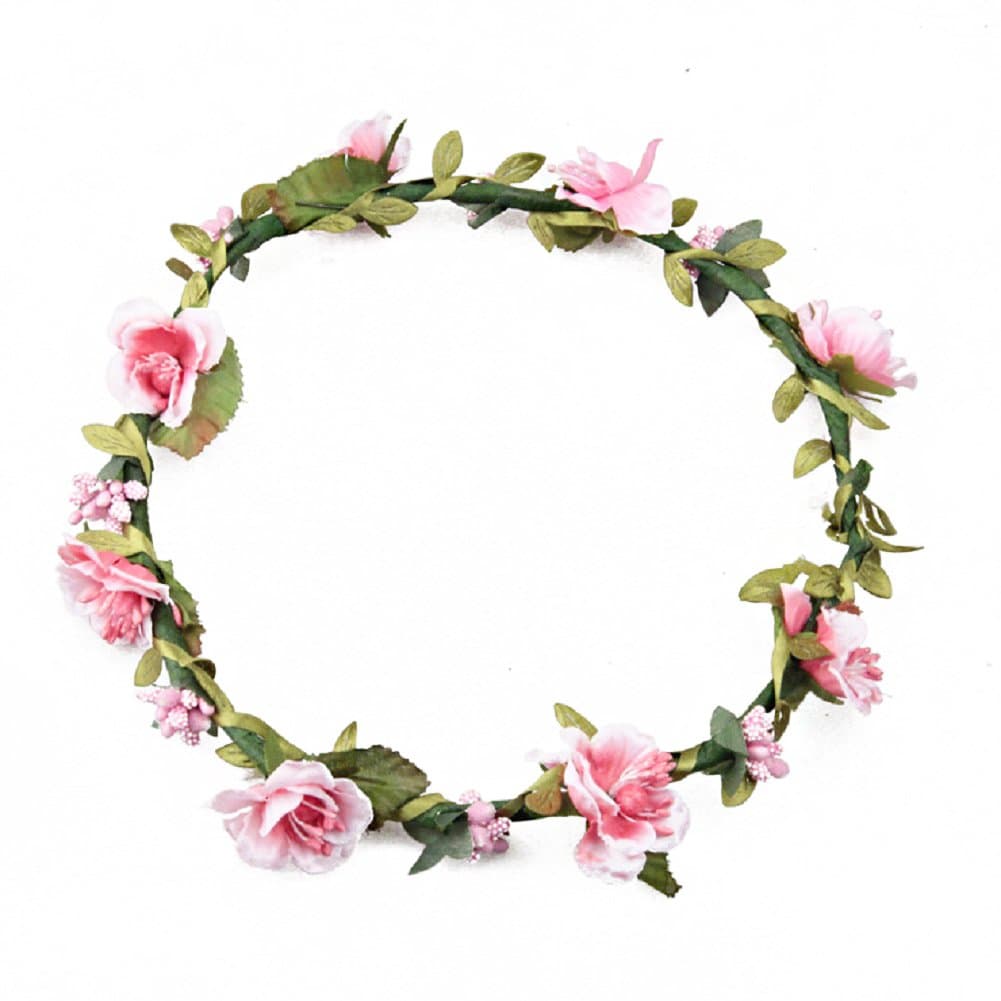 DreamLily Women's Flower Festival Wedding Hair Wreath Boho Floral Headband BC09(Pink)