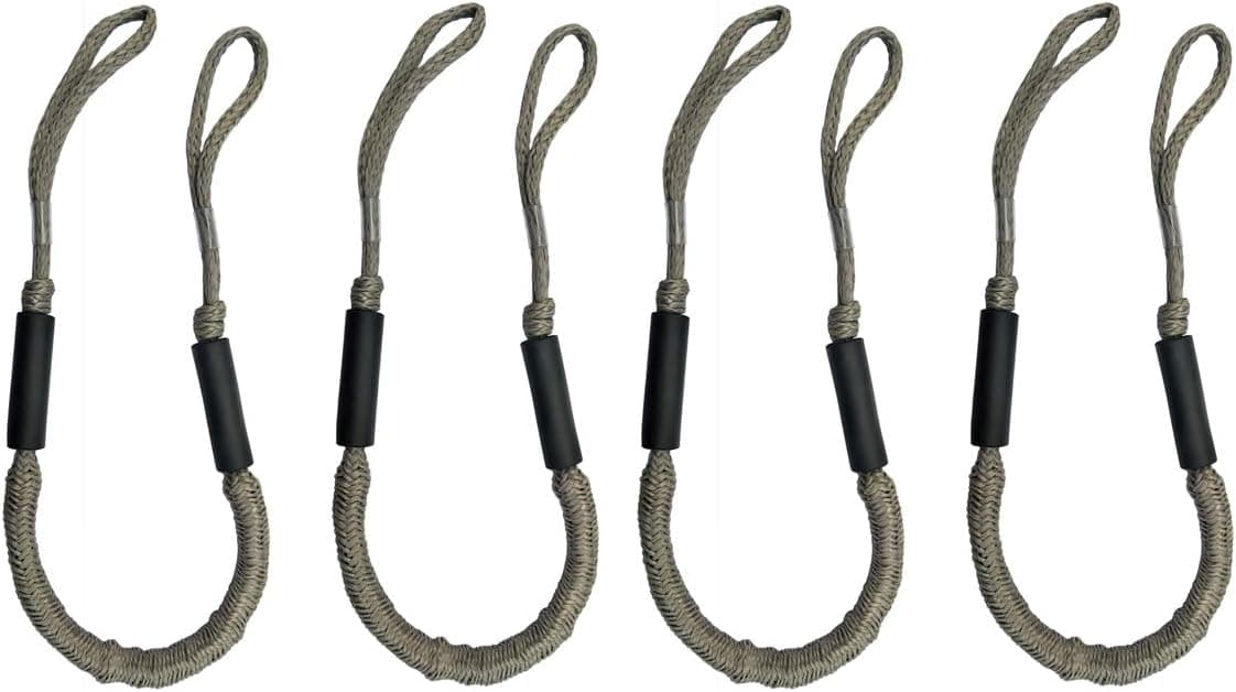 Jranter Marine Boat Bumper Fender Bungee Tie Dockline Mooring Rope 4ft 4 Pack Grey