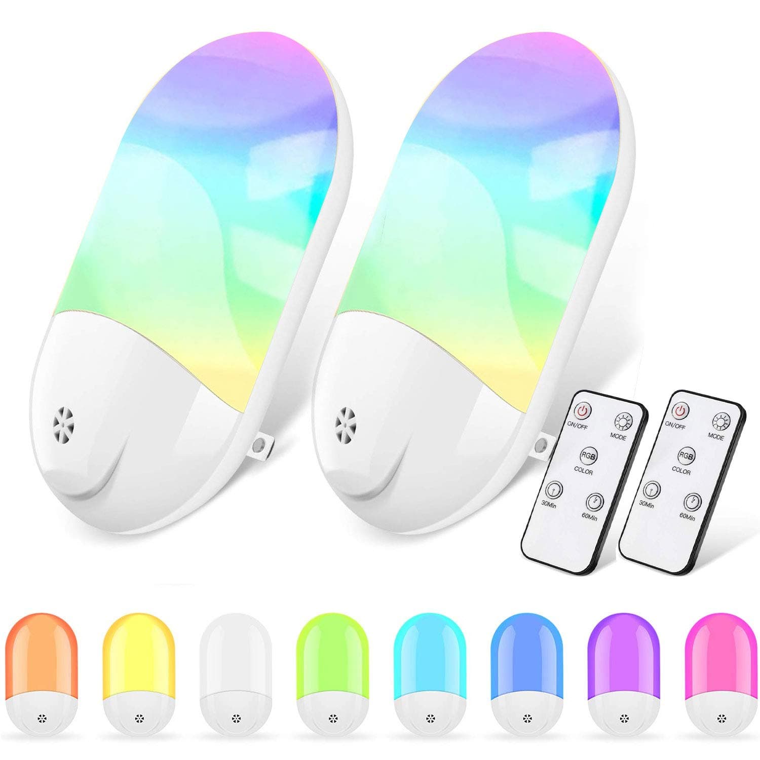 Plug-in LED Night Lights for Kids, GRESATEK Smart Remote RGB Night Light with Dusk to Dawn Sensor, Timing Setting, Warm Light and 8 Color Switchable for BabyRoom,Bedroom,Kitchen,Bathroom,Work at Night