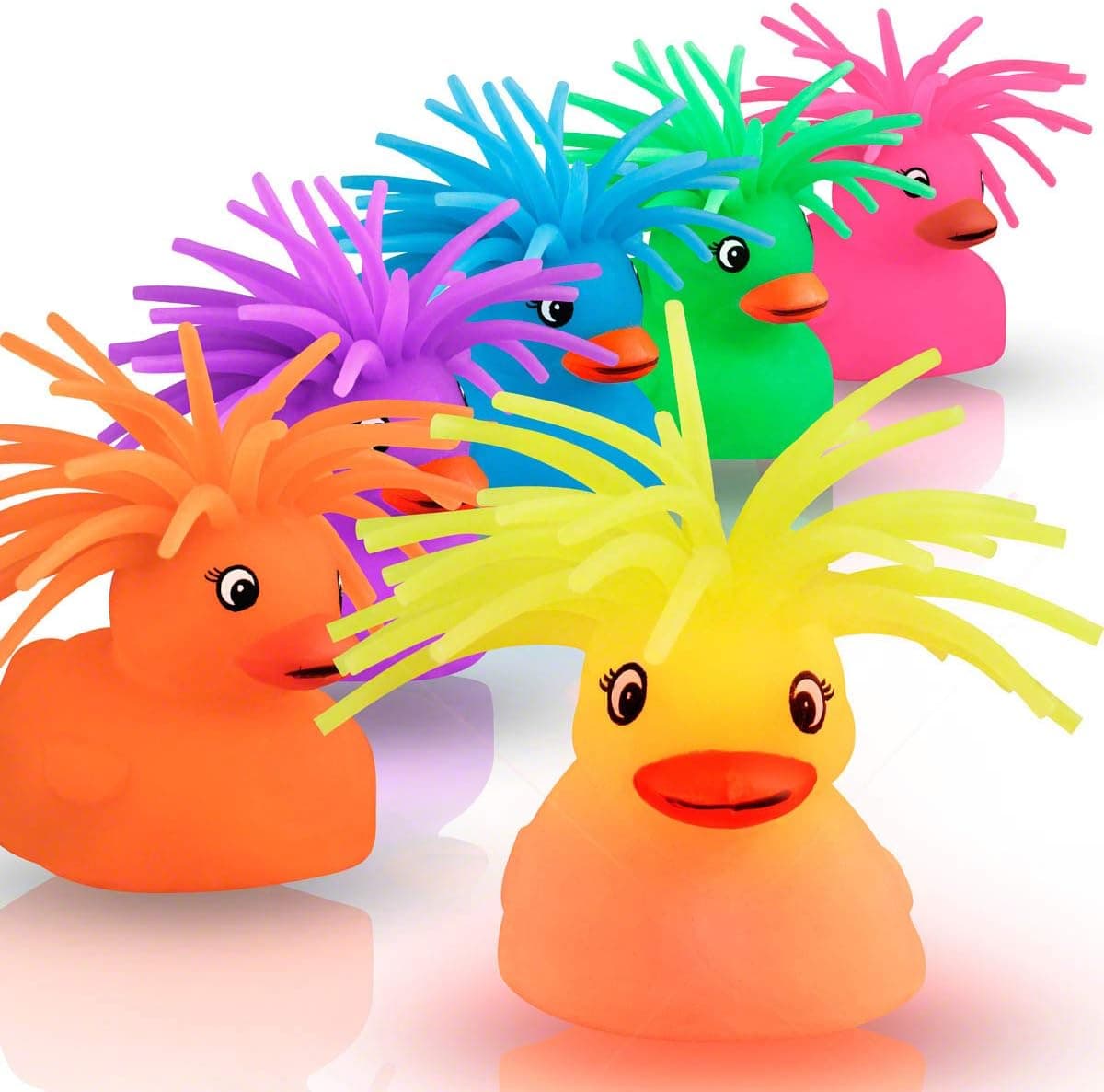 Light Up Funky Flashing Disco Ducks with Crazy Puffer Hair (Set of 24)