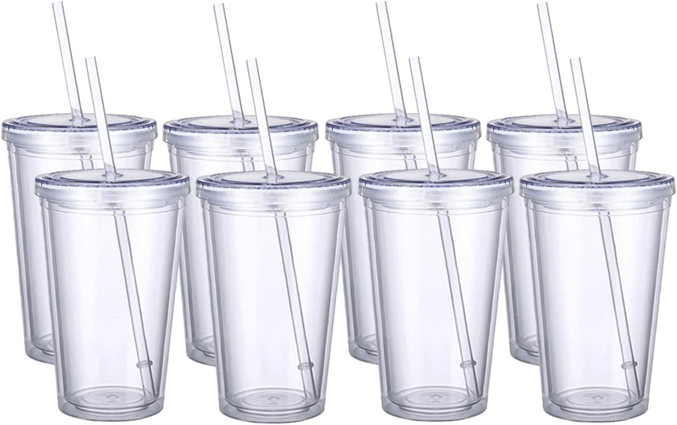 Clear Matte Pastel Colored Tumblers with Lids and Straws.Double Walled Reusable Plastic Acrylic Travel Smoothie Drink Tea Iced Coffee Tumbler Cups.Insulated Tumblers Bulk for DIY Gifts.(16oz)