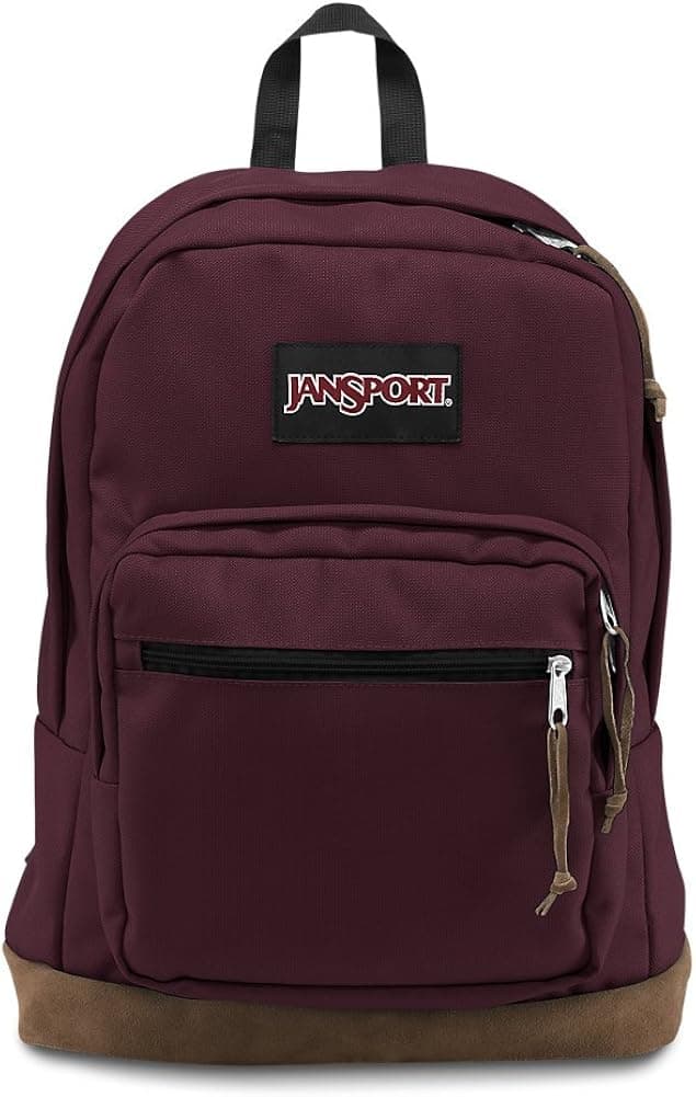 JanSport Right Pack Backpack - School, Travel, Work, or Laptop Bookbag with Leather Bottom, Dried Fig